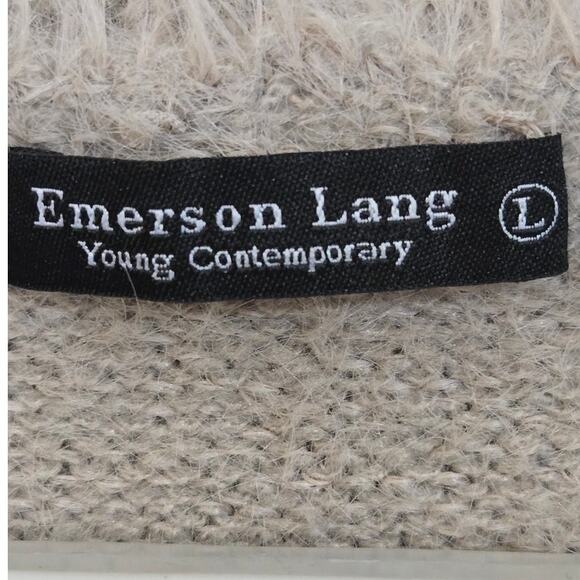 Emerson Lang Fuzzy Knit Sweater Women’s Large Beige V-Neck Soft Pullover - Picture 6 of 9